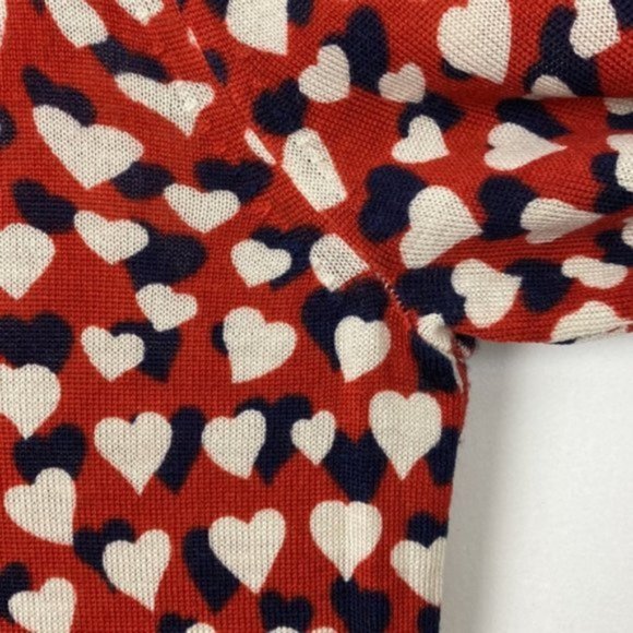 J.Crew S Tippi Printed Hearts Sweater Merino Wool Red Navy Ivory - Picture 7 of 12